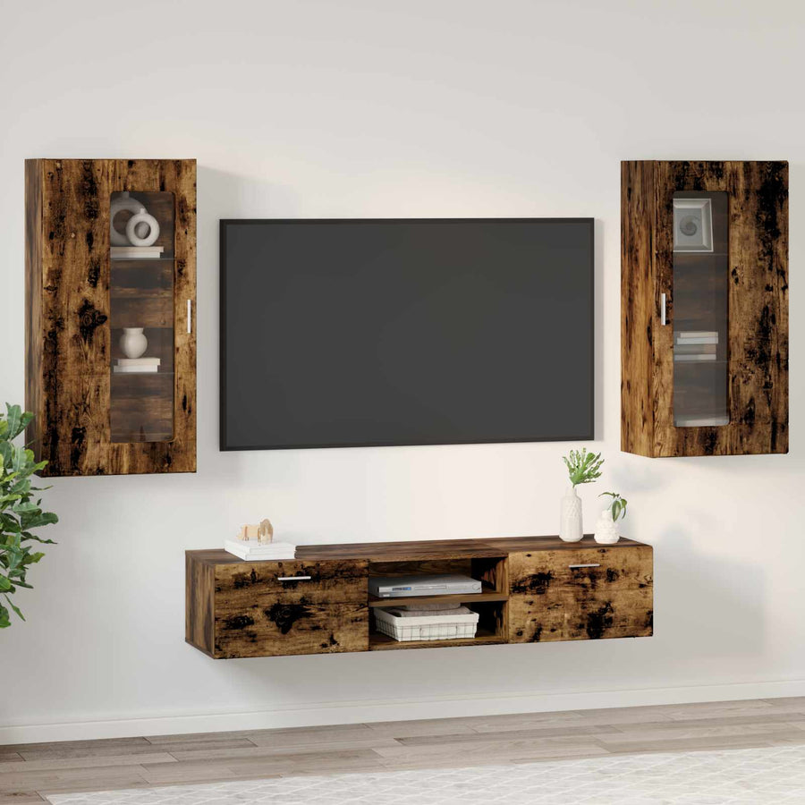 Tv-meubelset met lade FLORIN 3 pcs Gerookt eiken Bewerkt hout