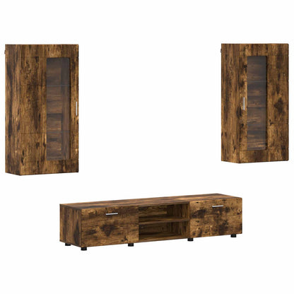 Tv-meubelset met lade FLORIN 3 pcs Gerookt eiken Bewerkt hout