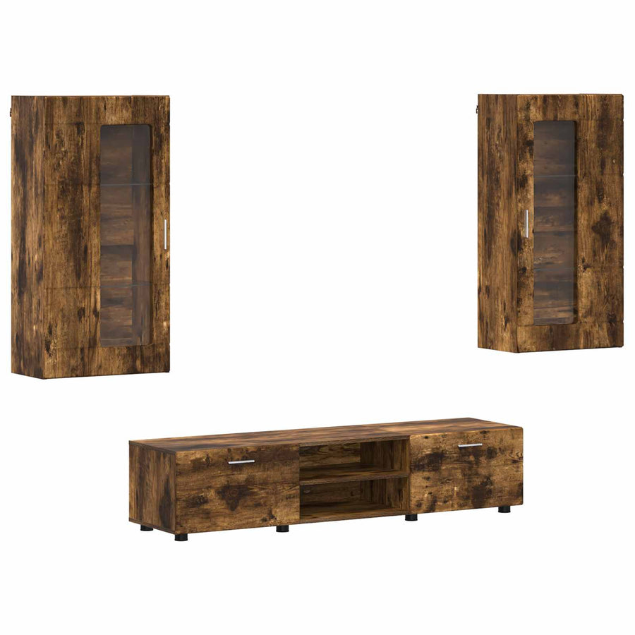 Tv-meubelset met lade FLORIN 3 pcs Gerookt eiken Bewerkt hout