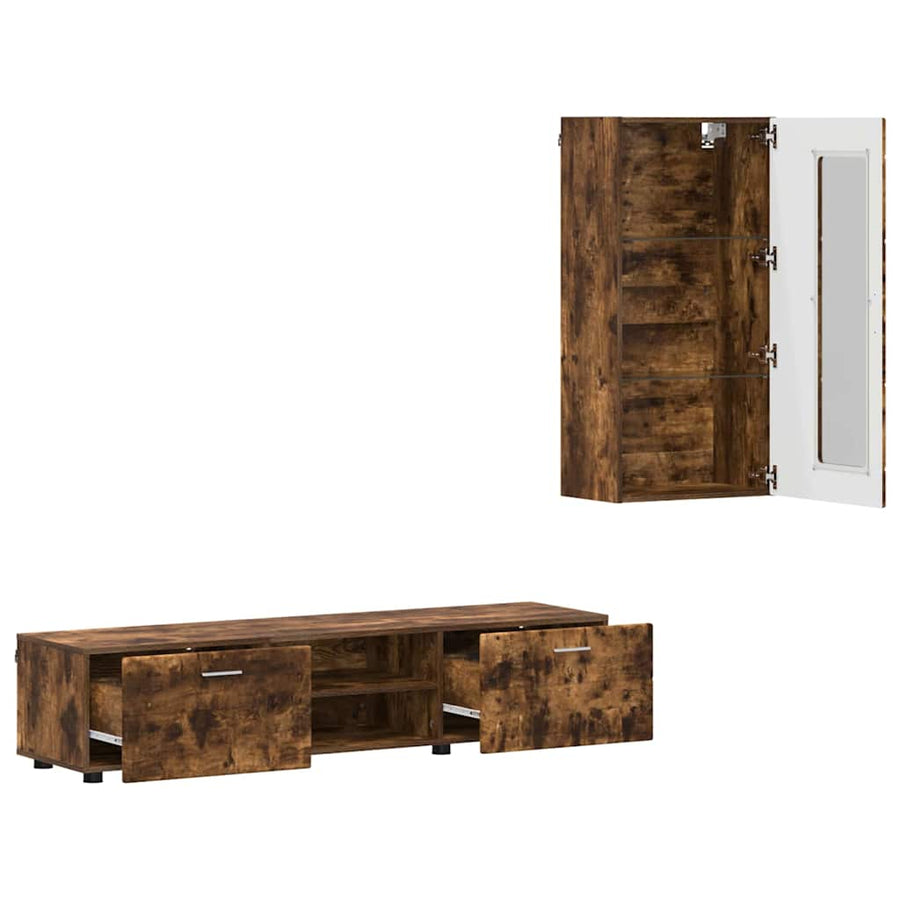 Tv-meubelset met lade FLORIN 3 pcs Gerookt eiken Bewerkt hout