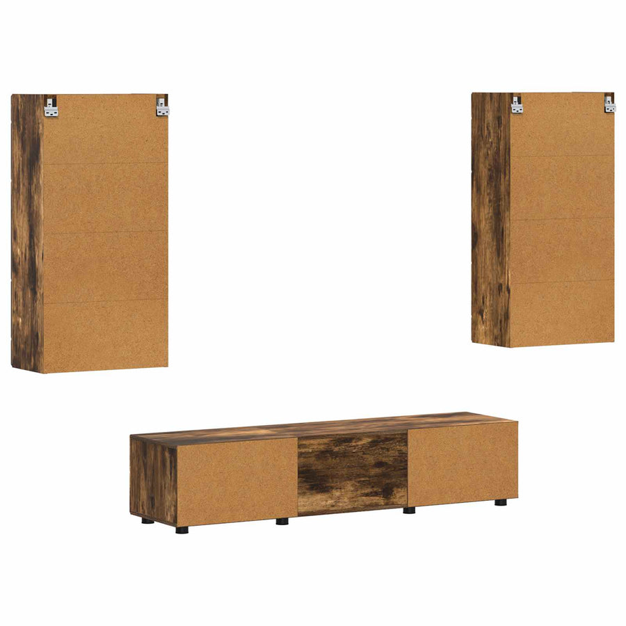 Tv-meubelset met lade FLORIN 3 pcs Gerookt eiken Bewerkt hout