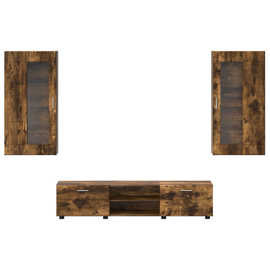 Tv-meubelset met lade FLORIN 3 pcs Gerookt eiken Bewerkt hout