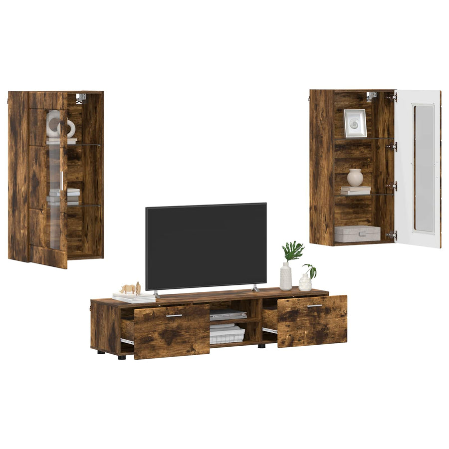Tv-meubelset met lade FLORIN 3 pcs Gerookt eiken Bewerkt hout