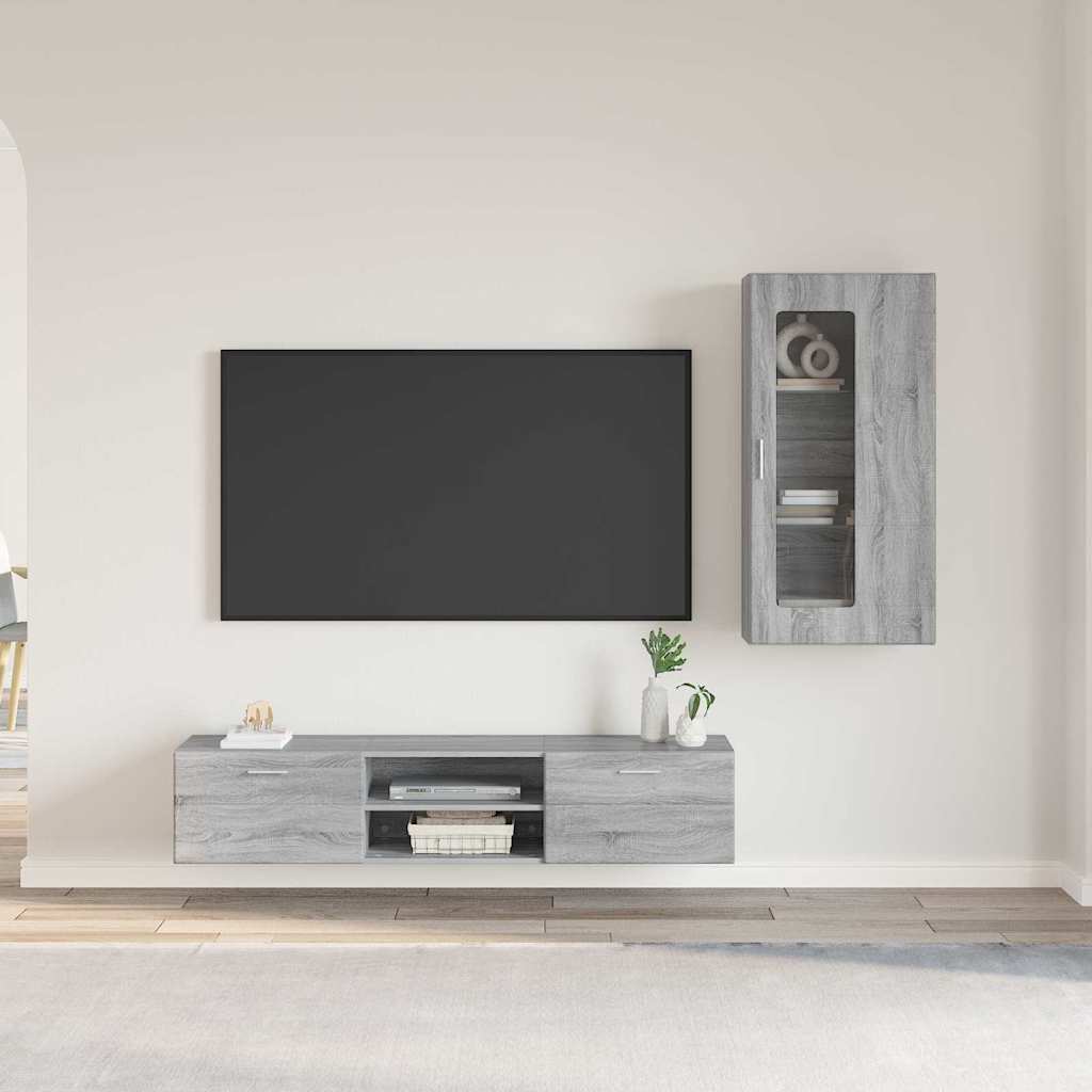 Tv-meubelset met lade met plank Grijs Sonoma Bewerkt hout