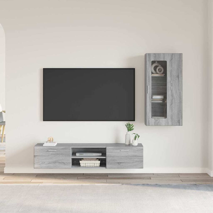 Tv-meubelset met lade met plank Grijs Sonoma Bewerkt hout