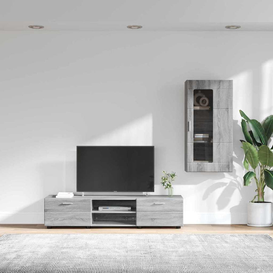 Tv-meubelset met lade met plank Grijs Sonoma Bewerkt hout