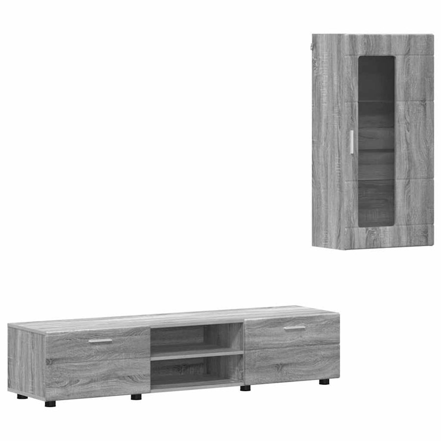 Tv-meubelset met lade met plank Grijs Sonoma Bewerkt hout