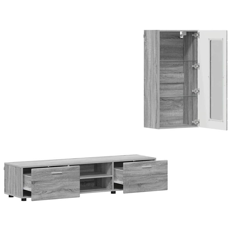 Tv-meubelset met lade met plank Grijs Sonoma Bewerkt hout
