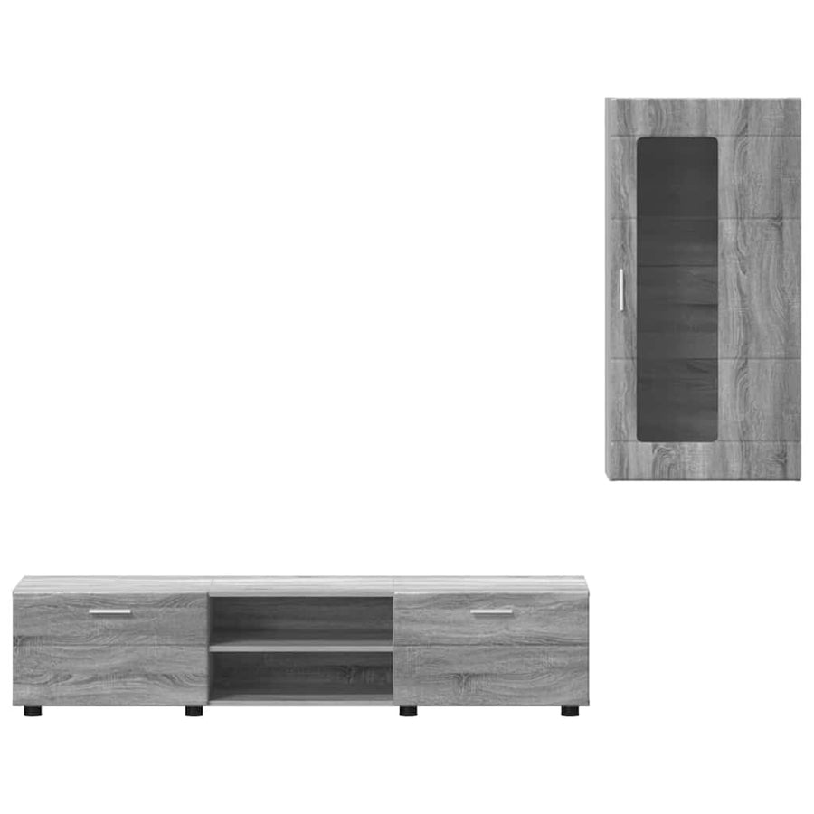 Tv-meubelset met lade met plank Grijs Sonoma Bewerkt hout