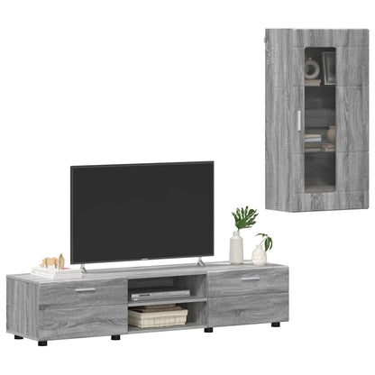 Tv-meubelset met lade met plank Grijs Sonoma Bewerkt hout