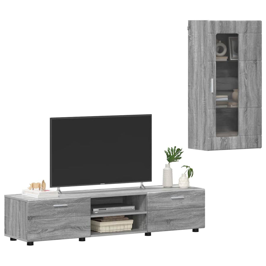 Tv-meubelset met lade met plank Grijs Sonoma Bewerkt hout