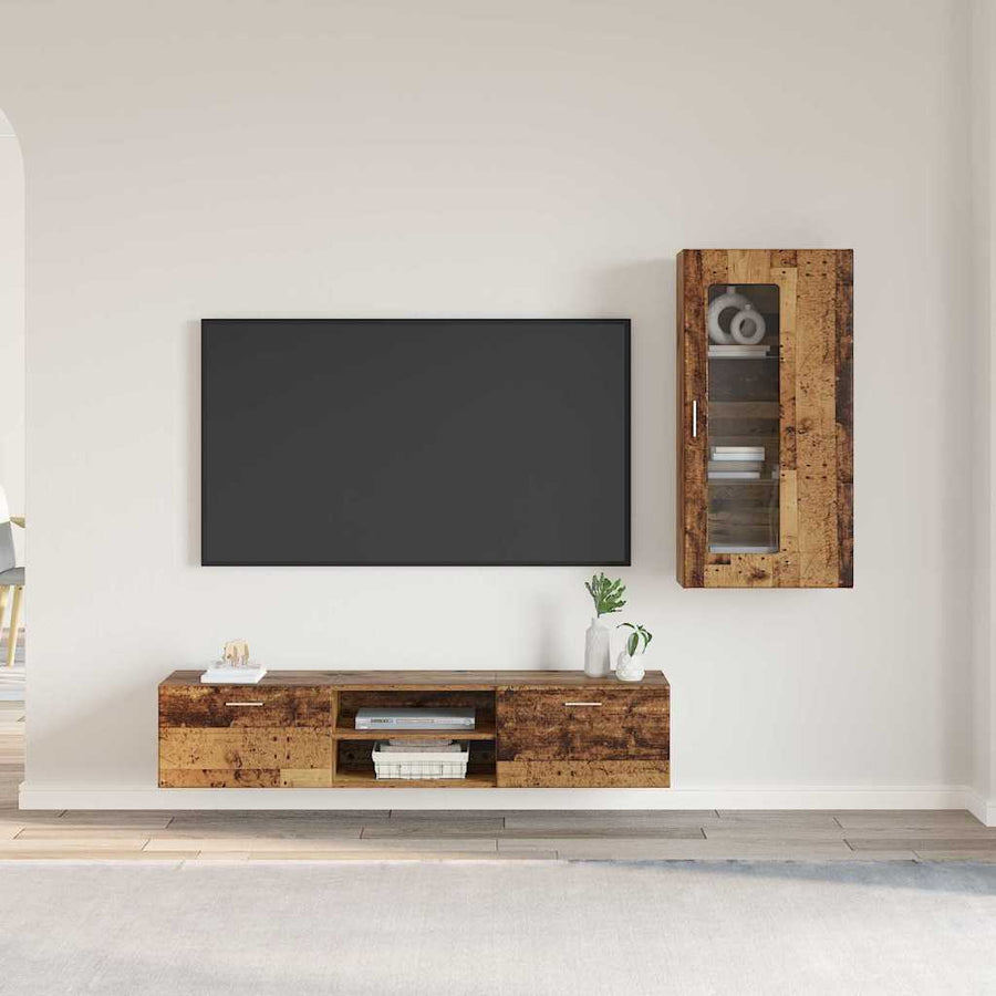 Tv-meubelset met lade met plank met opslag Oudhout Bewerkt hout