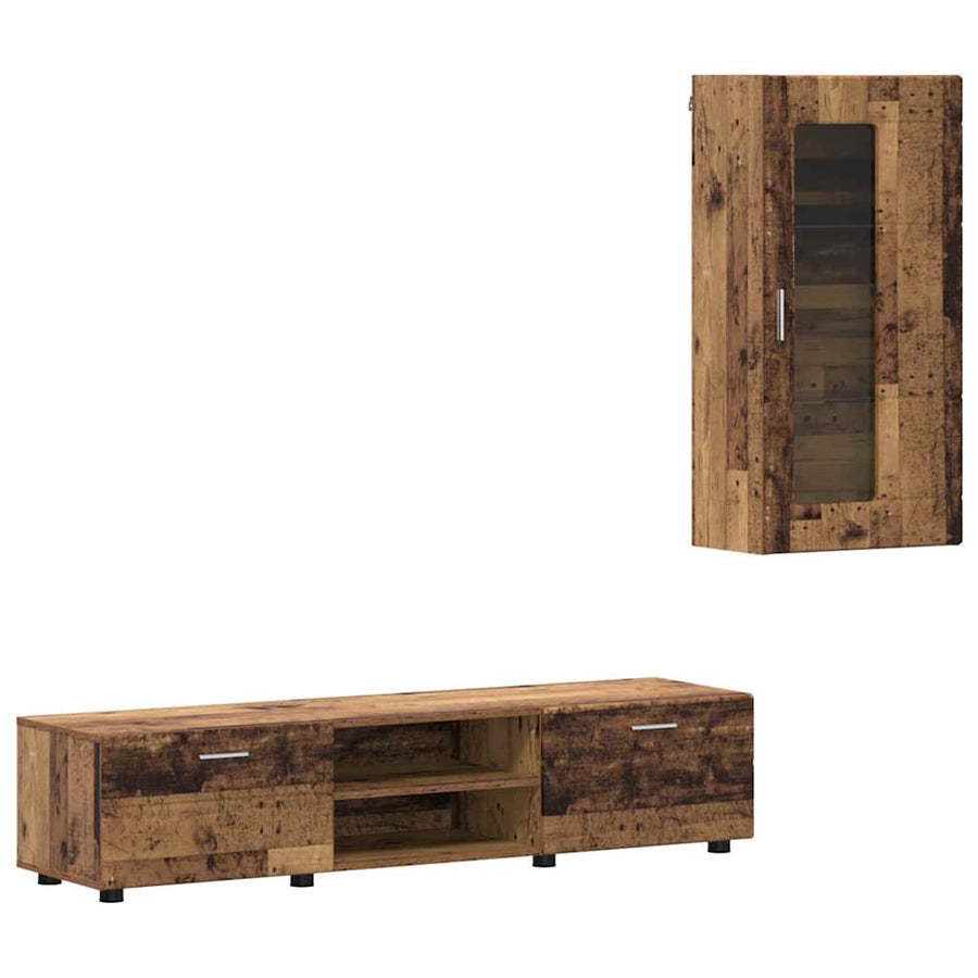 Tv-meubelset met lade met plank met opslag Oudhout Bewerkt hout
