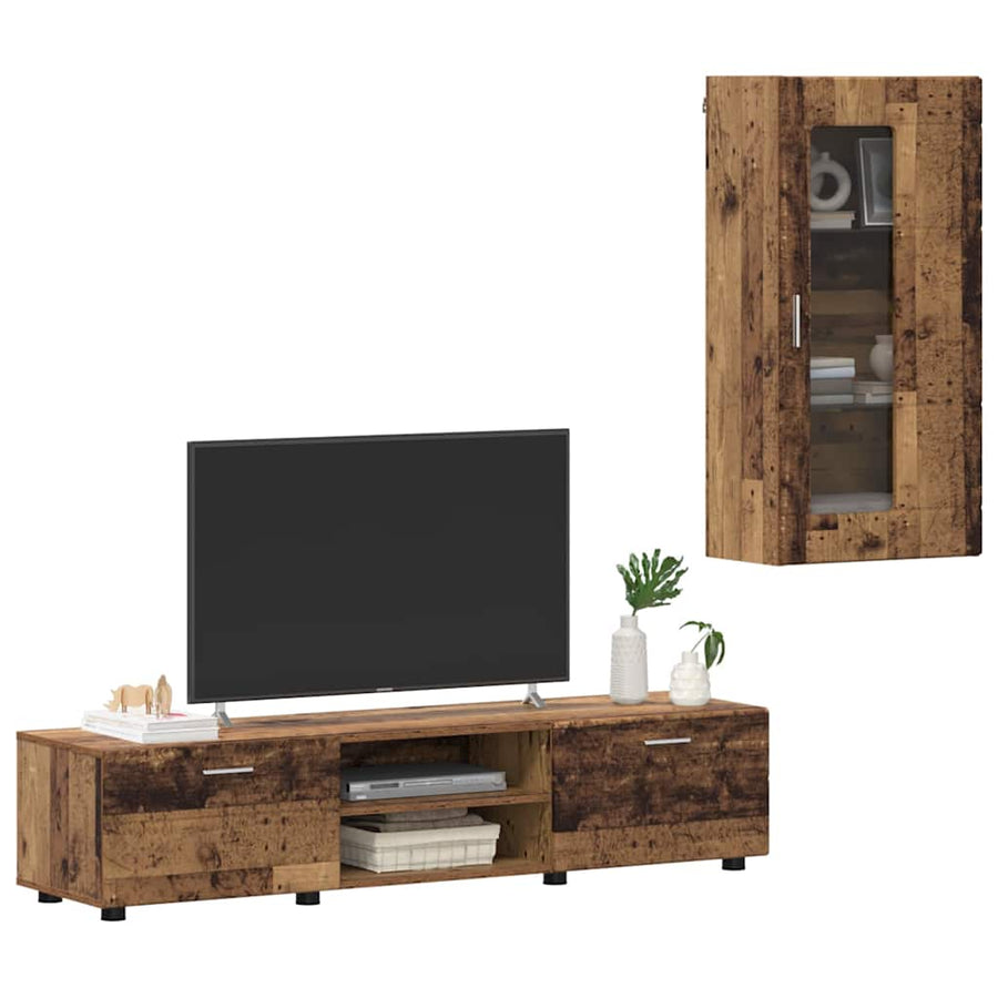 Tv-meubelset met lade met plank met opslag Oudhout Bewerkt hout