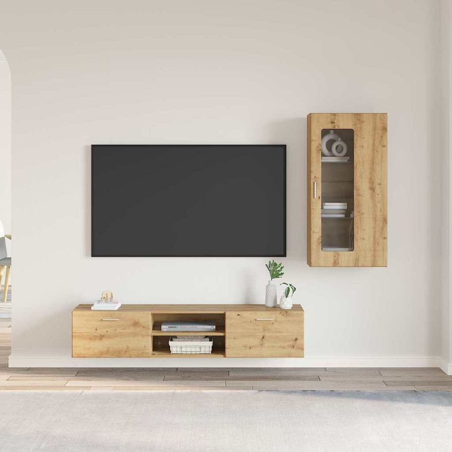Tv-meubelset met lade met plank Artisan Eiken Bewerkt hout
