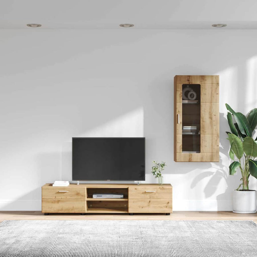 Tv-meubelset met lade met plank Artisan Eiken Bewerkt hout