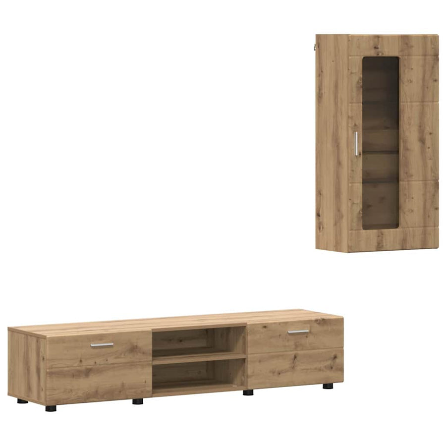 Tv-meubelset met lade met plank Artisan Eiken Bewerkt hout