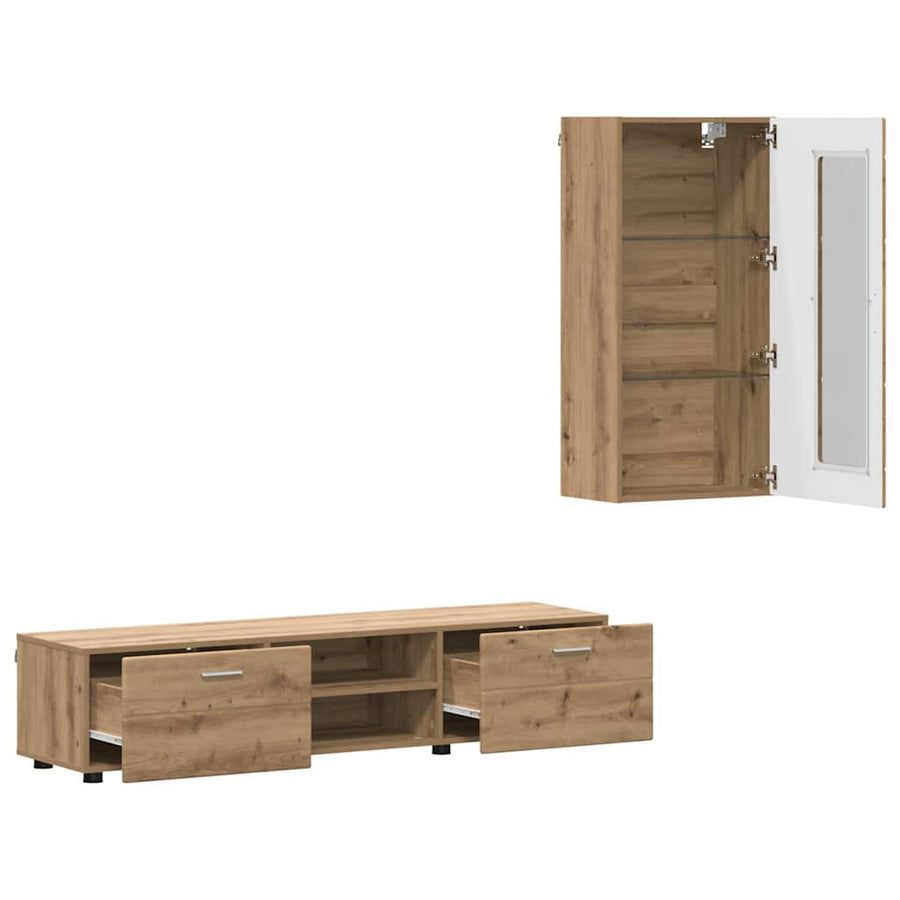 Tv-meubelset met lade met plank Artisan Eiken Bewerkt hout