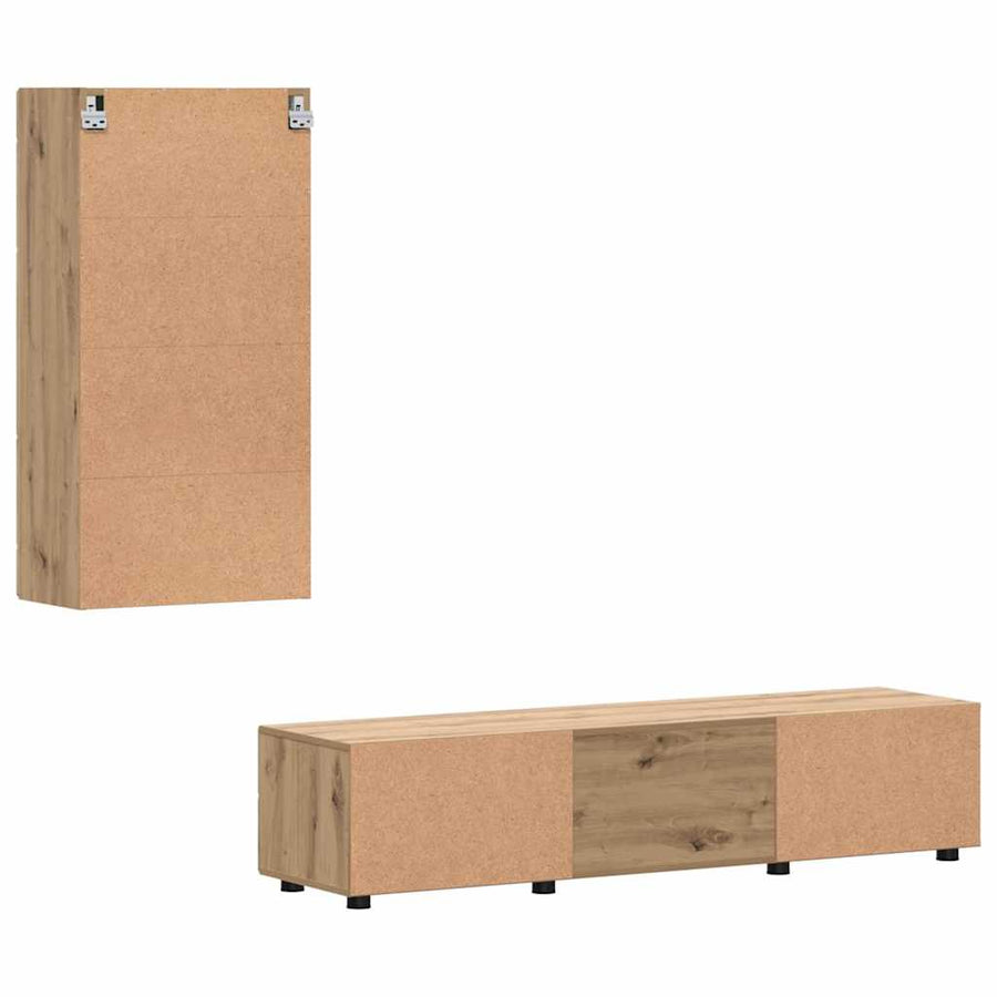 Tv-meubelset met lade met plank Artisan Eiken Bewerkt hout