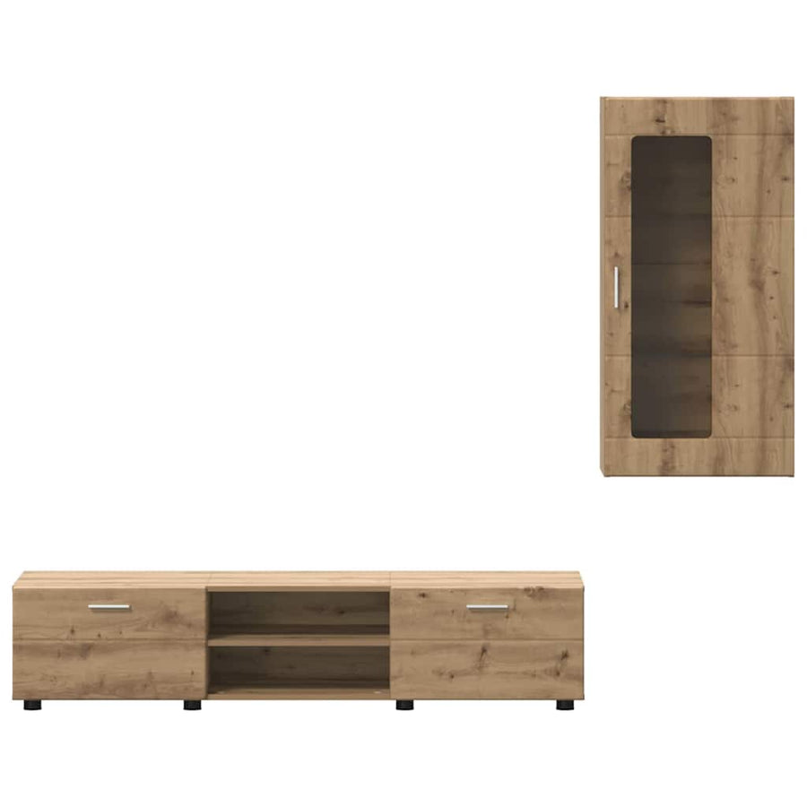 Tv-meubelset met lade met plank Artisan Eiken Bewerkt hout