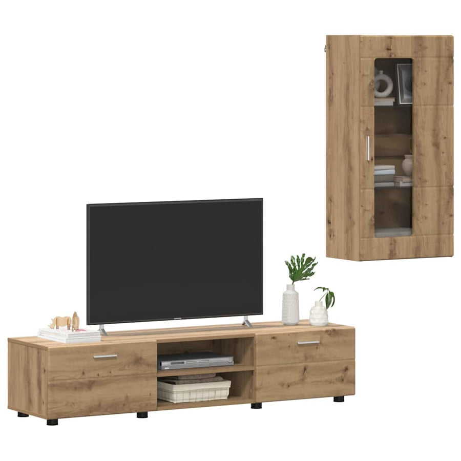 Tv-meubelset met lade met plank Artisan Eiken Bewerkt hout