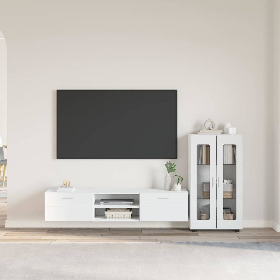 Tv-meubelset met lade met plank met opslag Wit Bewerkt hout