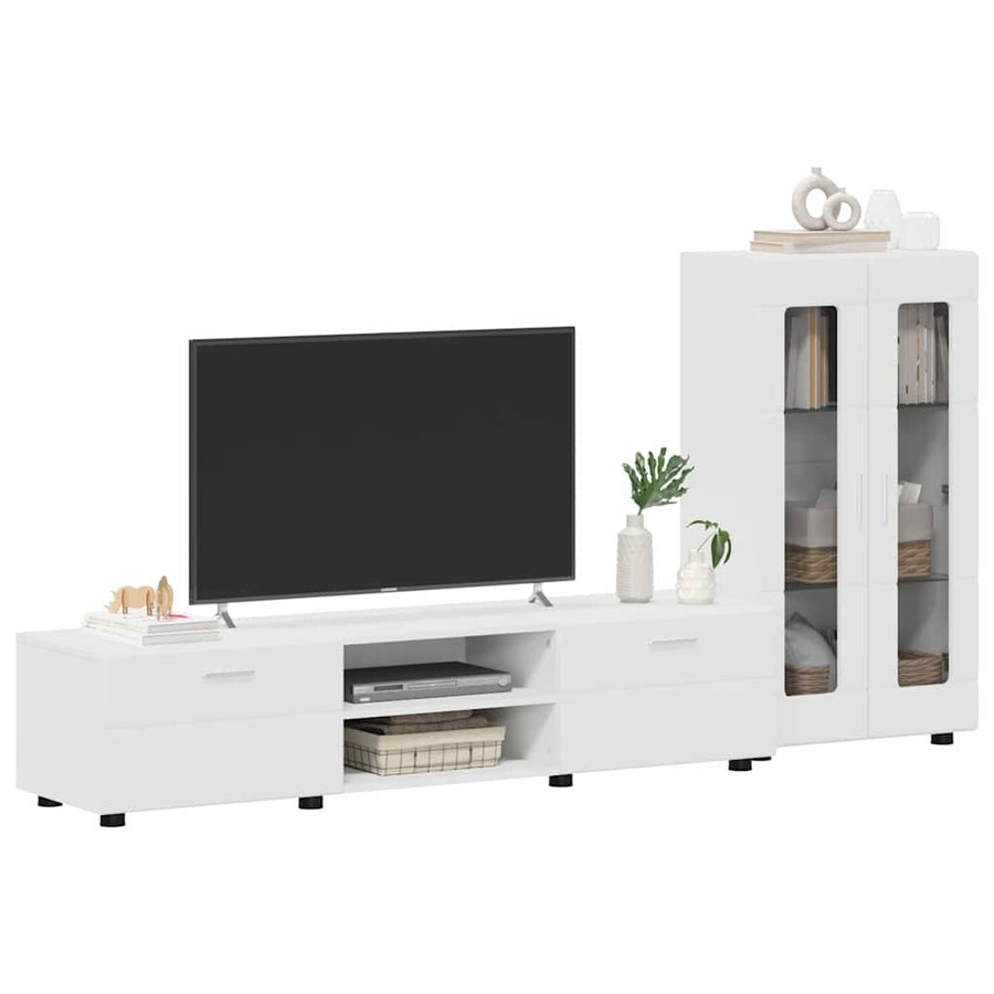 Tv-meubelset met lade met plank met opslag Wit Bewerkt hout