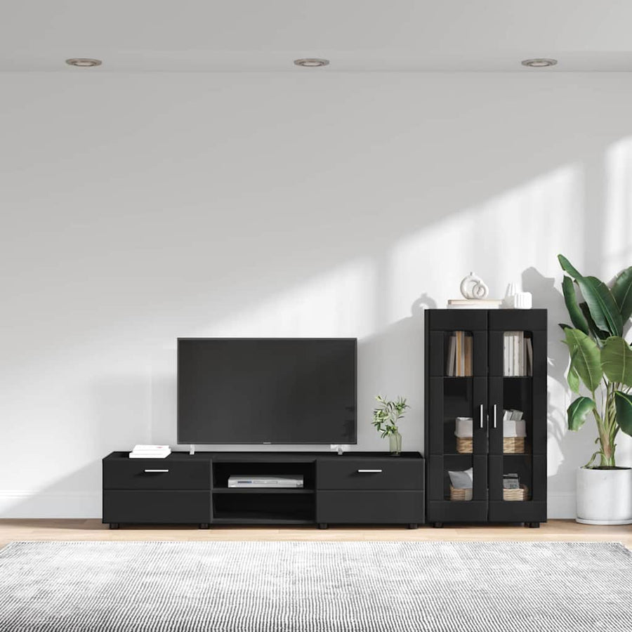 Tv-meubelset met lade met plank met opslag Zwart Bewerkt hout