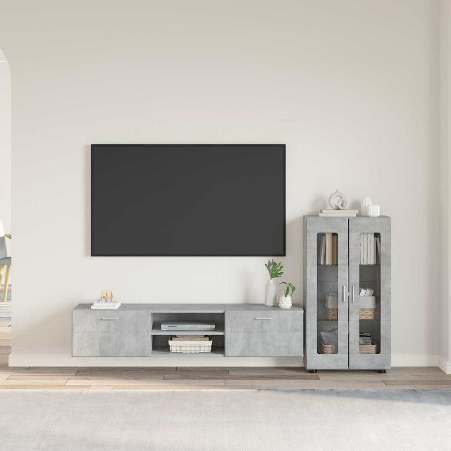 Tv-meubelset met lade met plank Beton Grijs Bewerkt hout