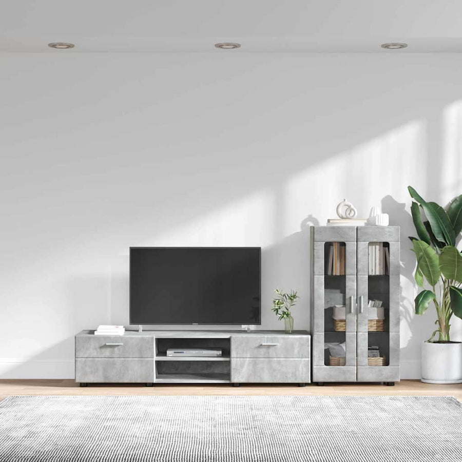 Tv-meubelset met lade met plank Beton Grijs Bewerkt hout