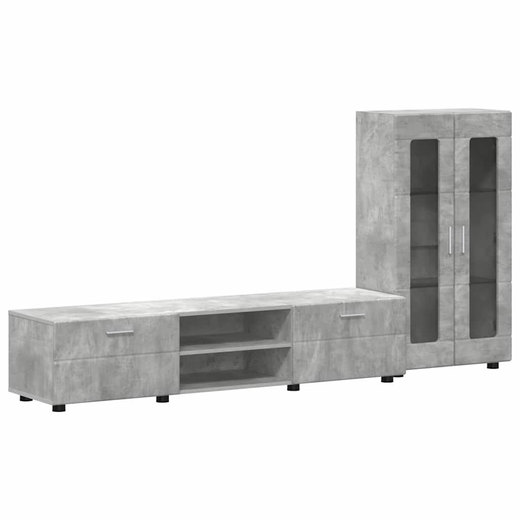 Tv-meubelset met lade met plank Beton Grijs Bewerkt hout