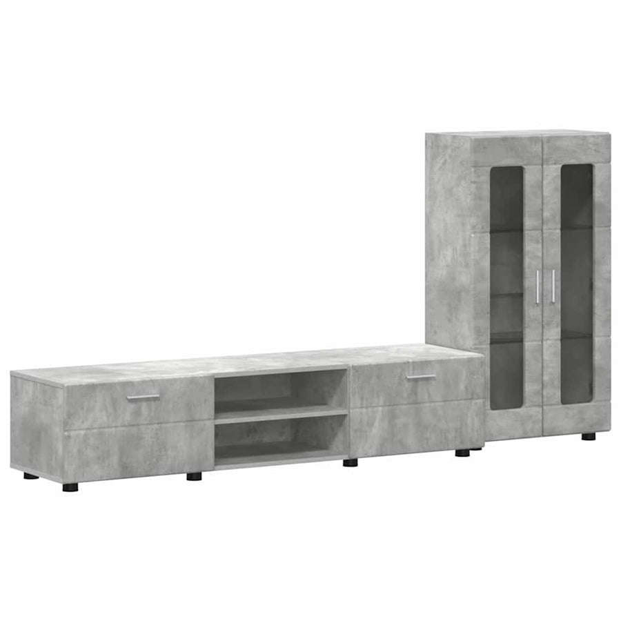 Tv-meubelset met lade met plank Beton Grijs Bewerkt hout