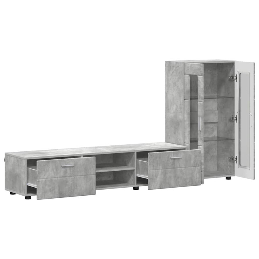 Tv-meubelset met lade met plank Beton Grijs Bewerkt hout