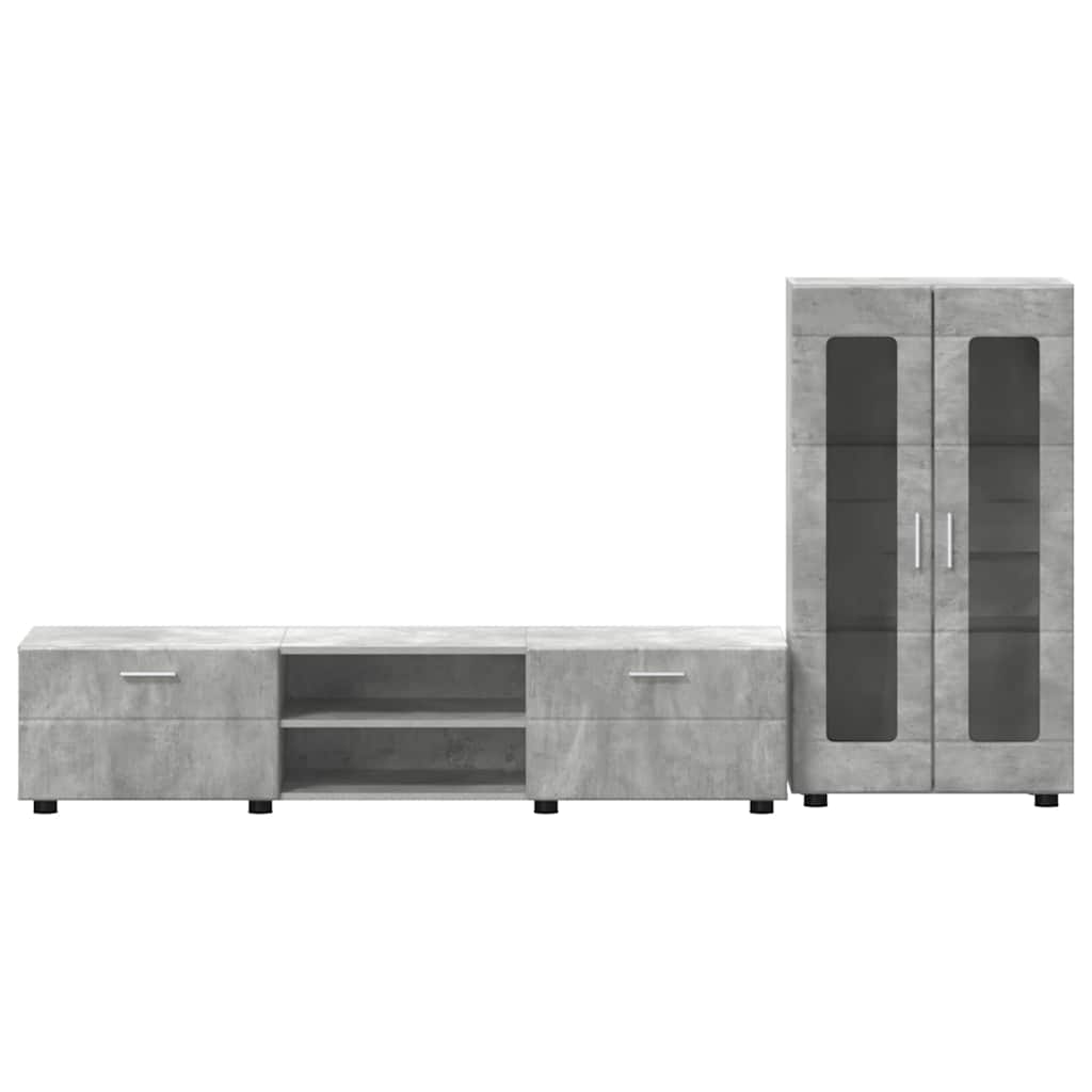 Tv-meubelset met lade met plank Beton Grijs Bewerkt hout