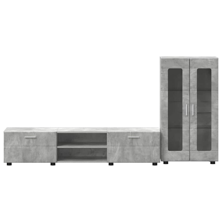Tv-meubelset met lade met plank Beton Grijs Bewerkt hout