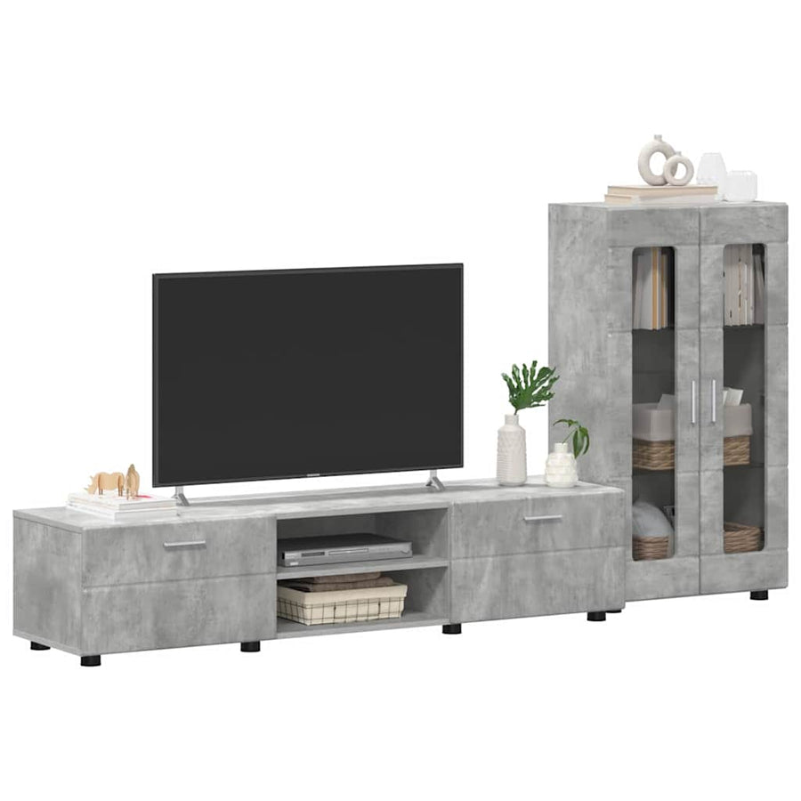 Tv-meubelset met lade met plank Beton Grijs Bewerkt hout