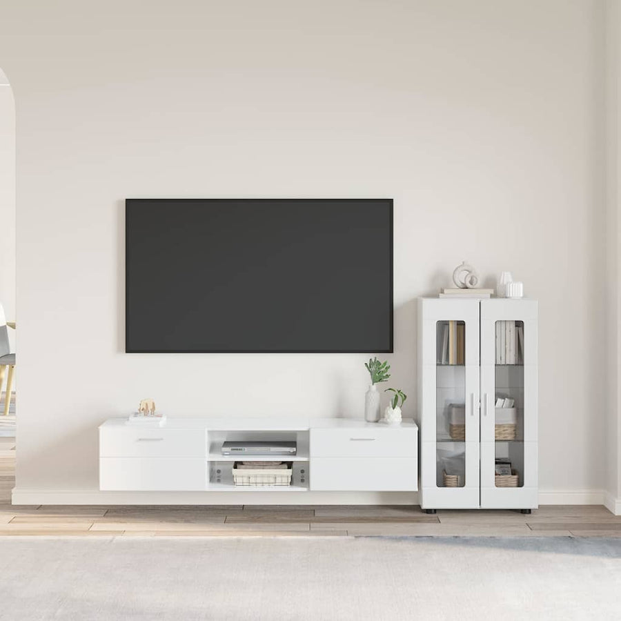 Tv-meubelset met lade met plank Hoogglans wit Bewerkt hout