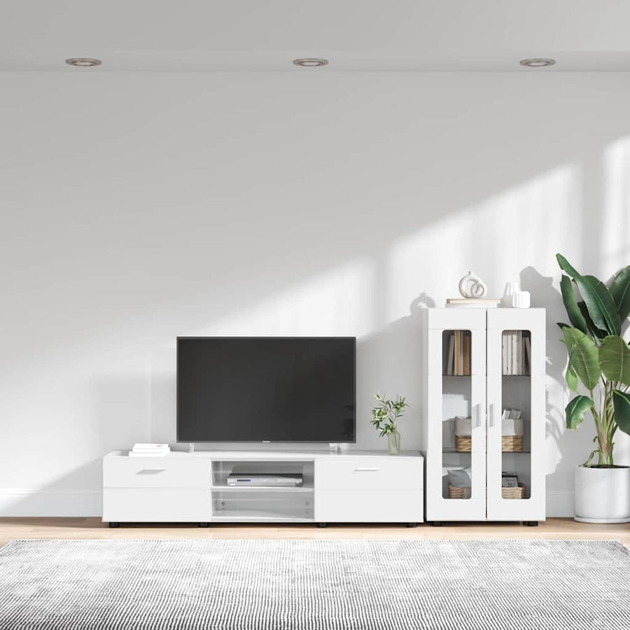 Tv-meubelset met lade met plank Hoogglans wit Bewerkt hout