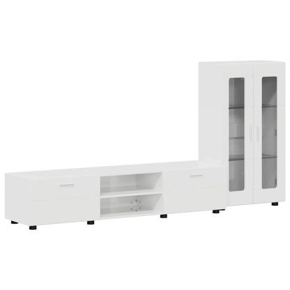 Tv-meubelset met lade met plank Hoogglans wit Bewerkt hout