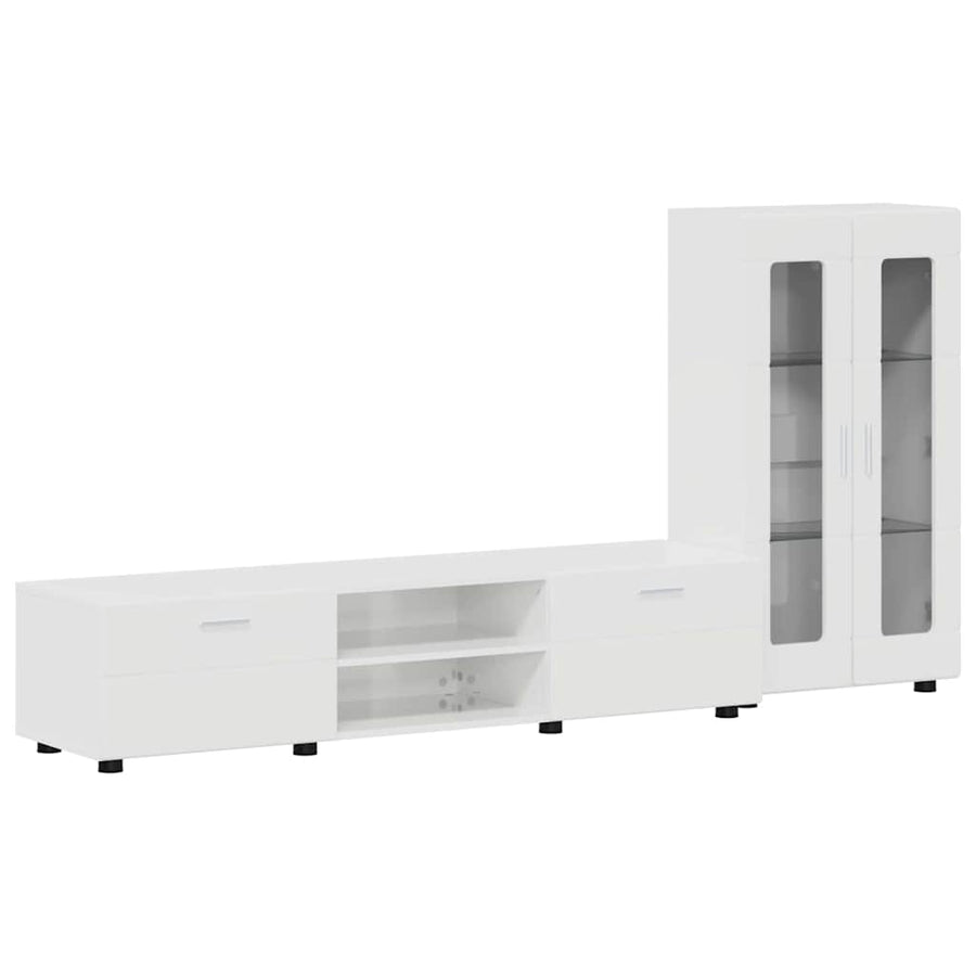Tv-meubelset met lade met plank Hoogglans wit Bewerkt hout