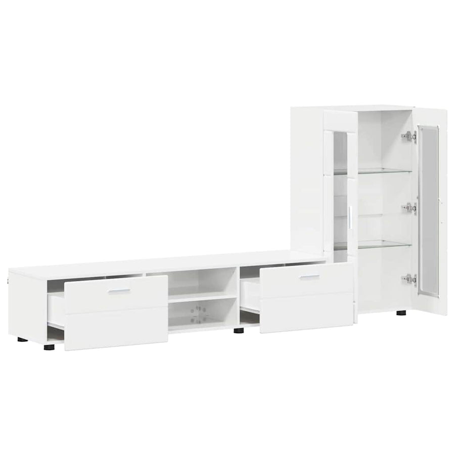 Tv-meubelset met lade met plank Hoogglans wit Bewerkt hout