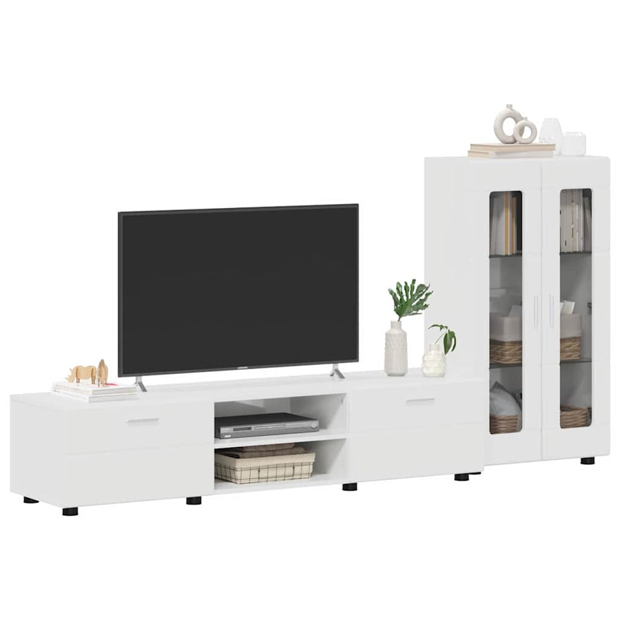 Tv-meubelset met lade met plank Hoogglans wit Bewerkt hout