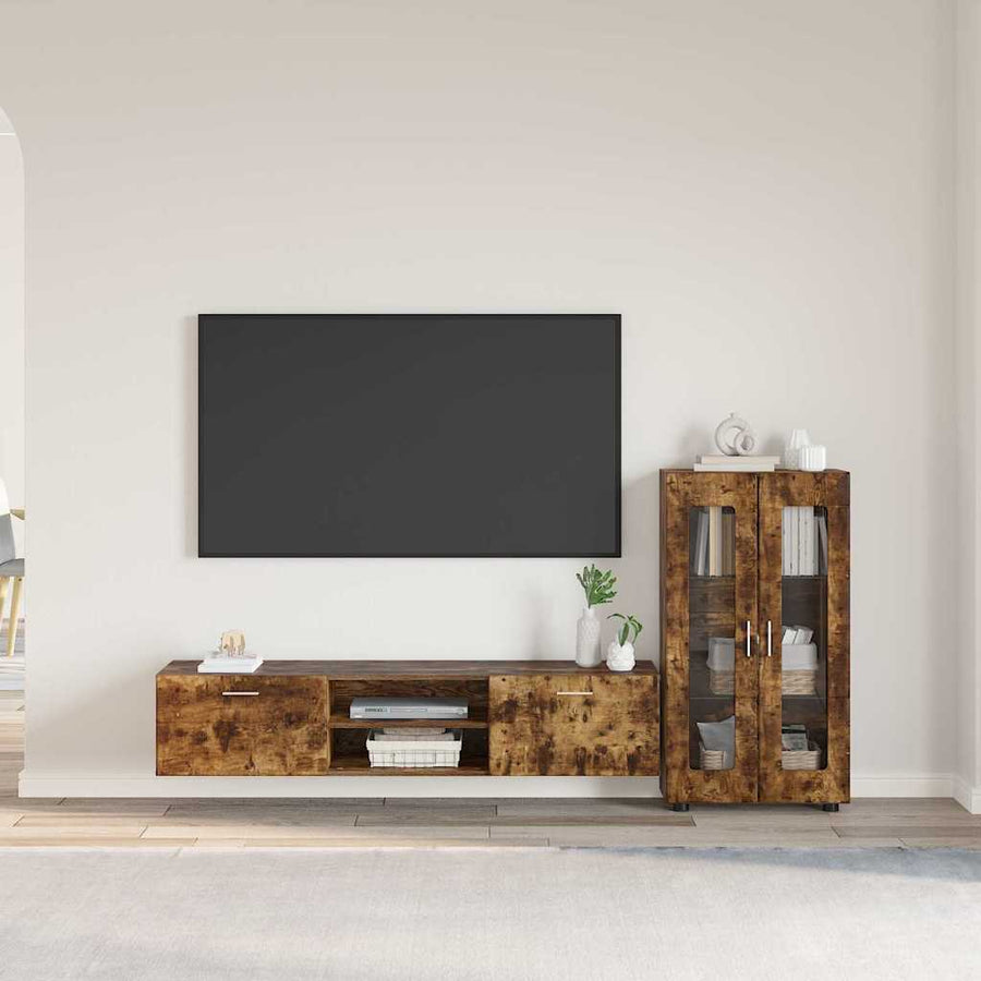 Tv-meubelset met lade met plank Gerookt eiken Bewerkt hout