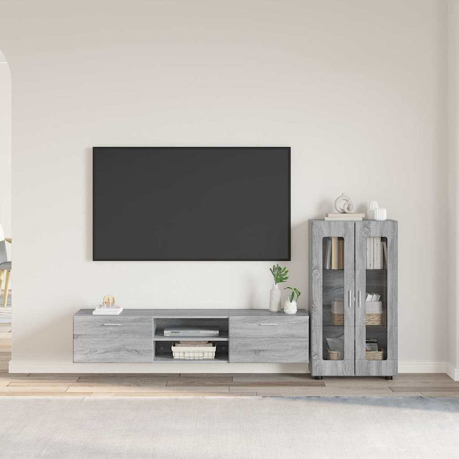 Tv-meubelset met lade met plank Grijs Sonoma Bewerkt hout