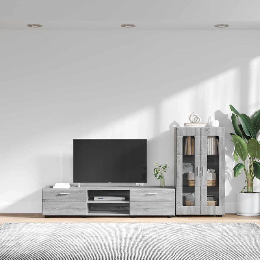 Tv-meubelset met lade met plank Grijs Sonoma Bewerkt hout
