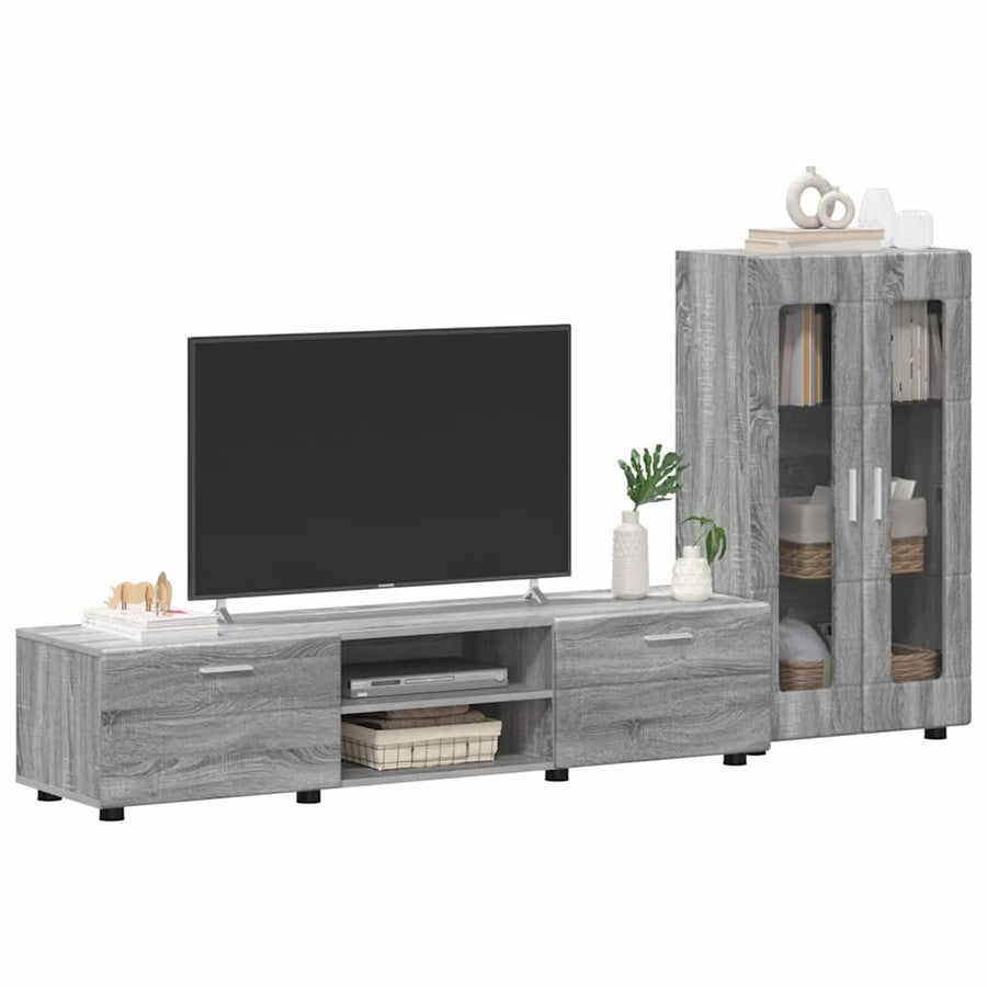 Tv-meubelset met lade met plank Grijs Sonoma Bewerkt hout