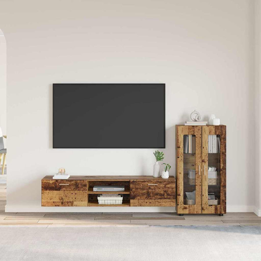 Tv-meubelset met lade met plank met opslag Oudhout Bewerkt hout