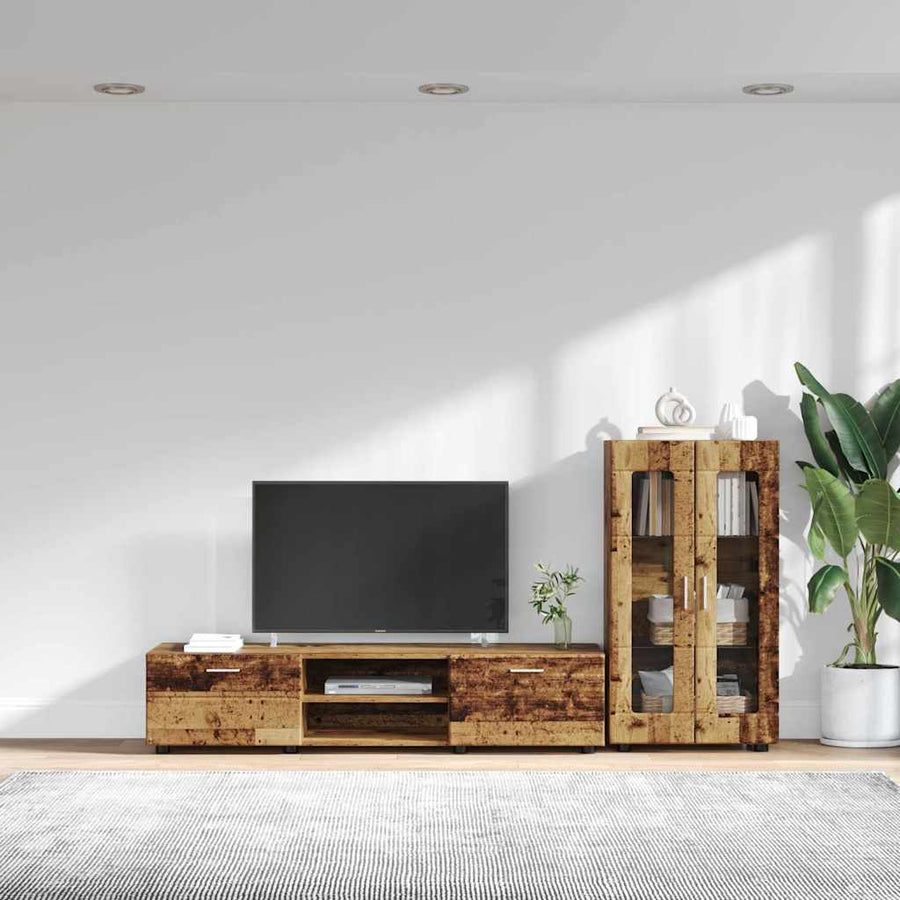 Tv-meubelset met lade met plank met opslag Oudhout Bewerkt hout