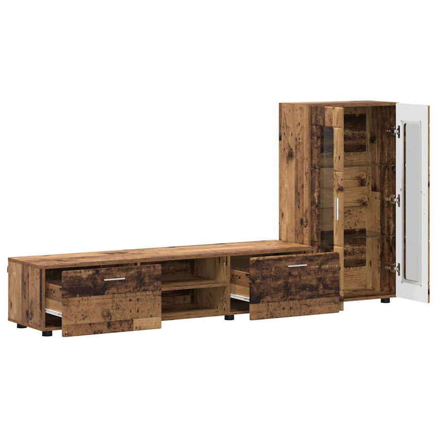 Tv-meubelset met lade met plank met opslag Oudhout Bewerkt hout