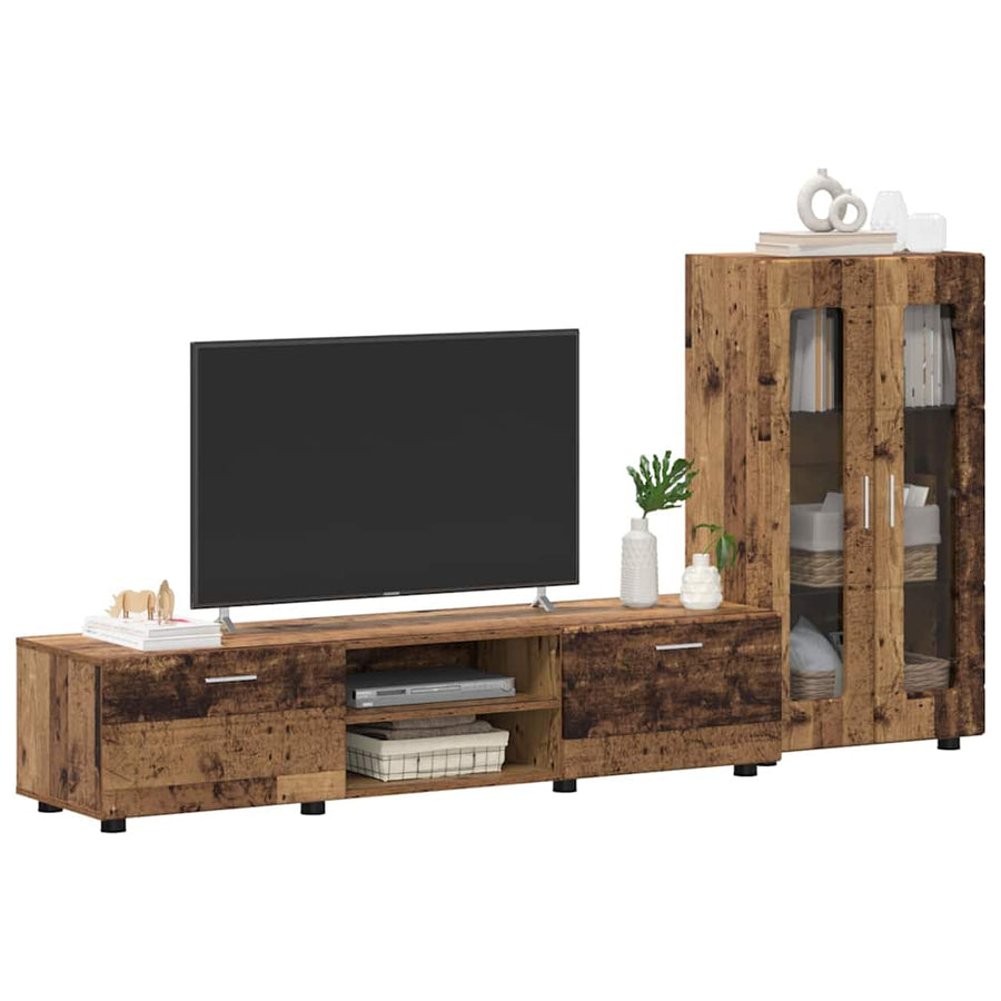 Tv-meubelset met lade met plank met opslag Oudhout Bewerkt hout